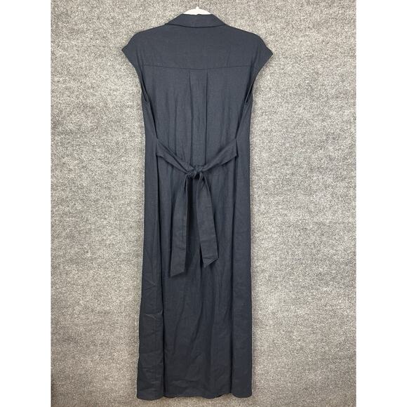 Zara Linen Navy Blue Sleeveless Button-down Maxi Shirt Dress Size XS - Picture 8 of 15